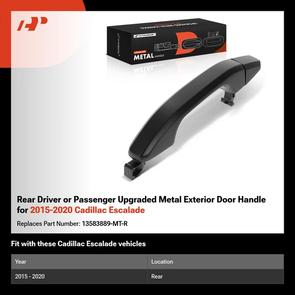 Rear Driver or Passenger Upgraded Metal Exterior Door Handle for 2015-2020 Cadillac Escalade