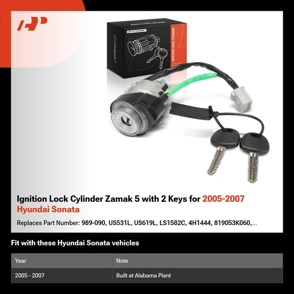 Ignition Lock Cylinder Zamak 5 with 2 Keys for 2005-2007 Hyundai Sonata