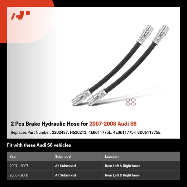 2 Pcs Brake Hydraulic Hose for 2007-2008 Audi S8
