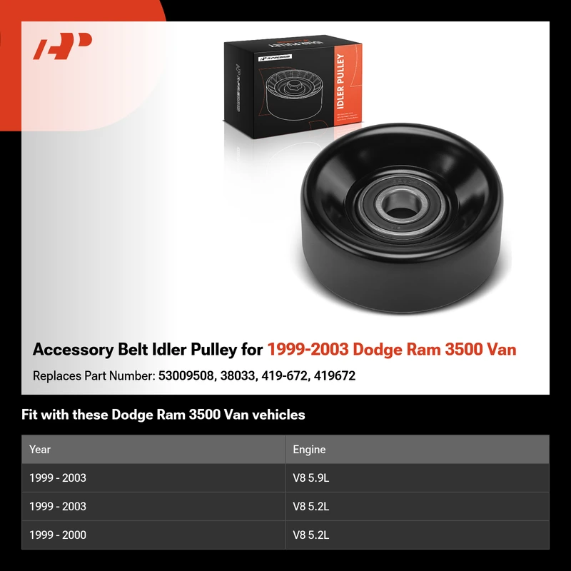 Accessory Belt Idler Pulley for 1999-2003 Dodge Ram 3500 Van
