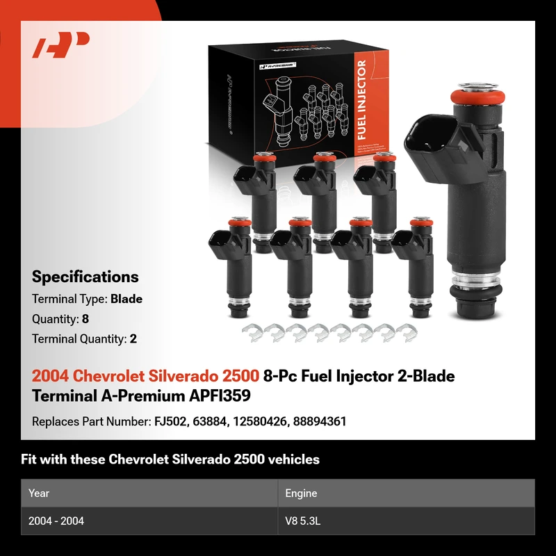 2004 Chevrolet Silverado 2500 8-Pc Fuel Injector 2-Blade Terminal A-Premium APFI359