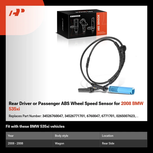 Rear Driver or Passenger ABS Wheel Speed Sensor for 2008 BMW 535xi