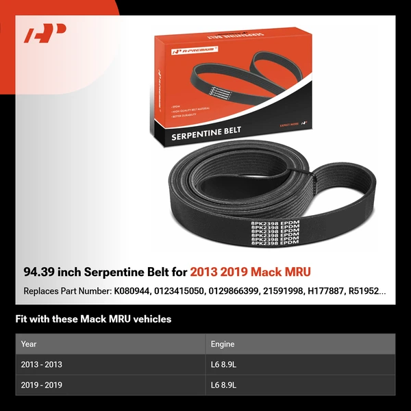 94.39 inch Serpentine Belt for 2013 2019 Mack MRU