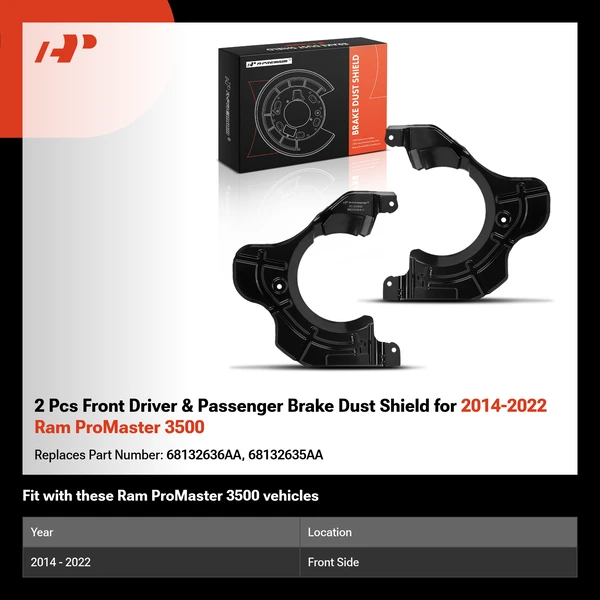 2 Pcs Front Driver & Passenger Brake Dust Shield for 2014-2022 Ram ProMaster 3500