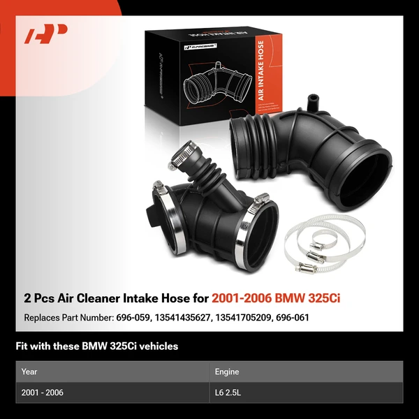 2 Pcs Air Cleaner Intake Hose for 2001-2006 BMW 325Ci