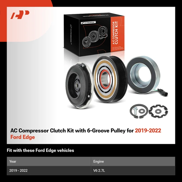 AC Compressor Clutch Kit with 6-Groove Pulley for 2019-2022 Ford Edge