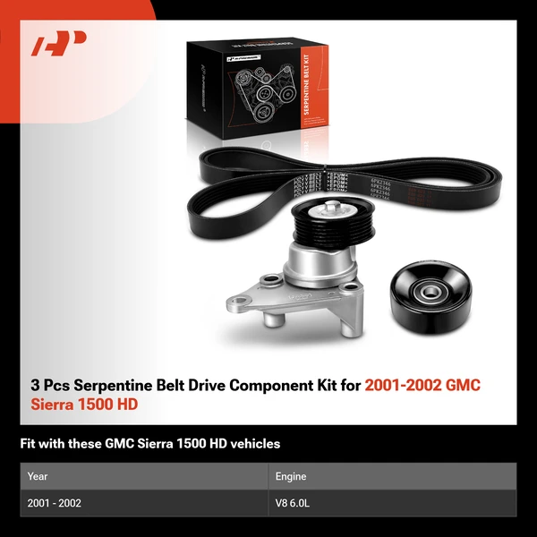 3 Pcs Serpentine Belt Drive Component Kit for 2001-2002 GMC Sierra 1500 HD