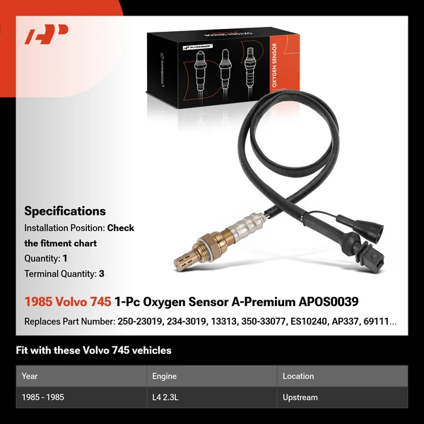 1985 Volvo 745 1-Pc Oxygen Sensor A-Premium APOS0039