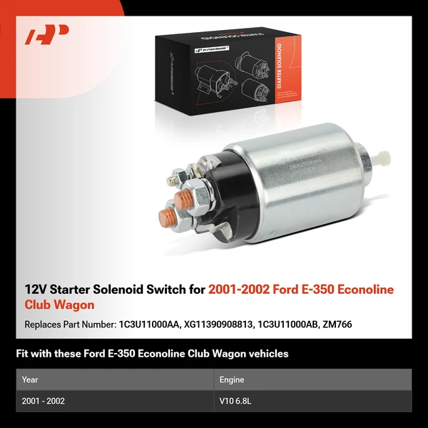 12V Starter Solenoid Switch for 2001-2002 Ford E-350 Econoline Club Wagon