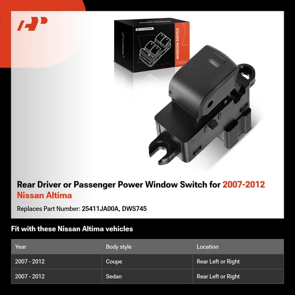 Rear Driver or Passenger Power Window Switch for 2007-2012 Nissan Altima