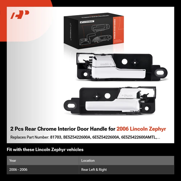 2 Pcs Rear Chrome Interior Door Handle for 2006 Lincoln Zephyr