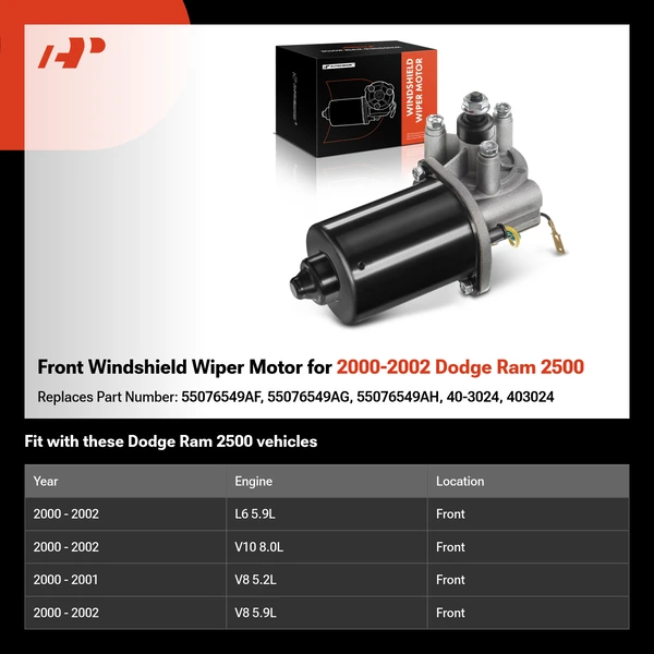 Front Windshield Wiper Motor for 2000-2002 Dodge Ram 2500
