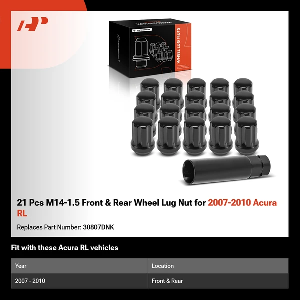 21 Pcs M14-1.5 Front & Rear Wheel Lug Nut for 2007-2010 Acura RL