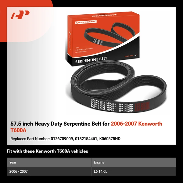 57.5 inch Heavy Duty Serpentine Belt for 2006-2007 Kenworth T600A