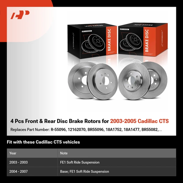 4 Pcs Front & Rear Disc Brake Rotors for 2003-2005 Cadillac CTS