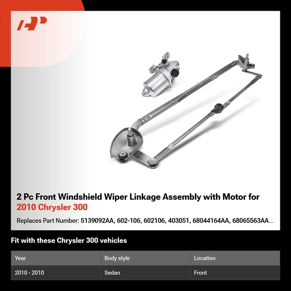 2 Pc Front Windshield Wiper Linkage Assembly with Motor for 2010 Chrysler 300