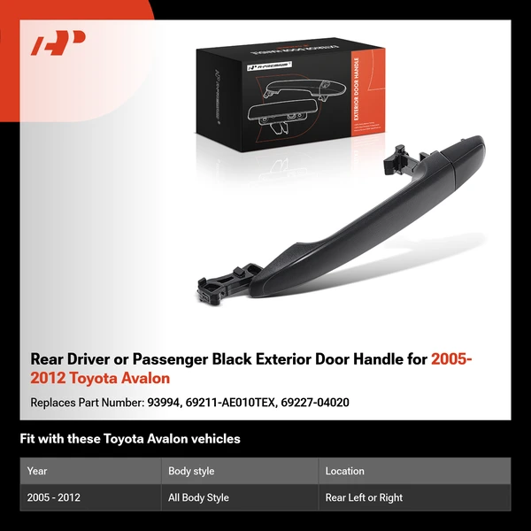 Rear Driver or Passenger Black Exterior Door Handle for 2005-2012 Toyota Avalon