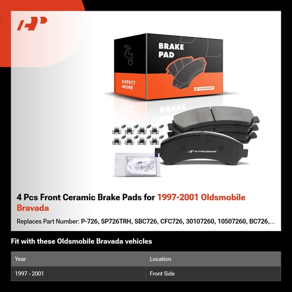4 Pcs Front Ceramic Brake Pads for 1997-2001 Oldsmobile Bravada