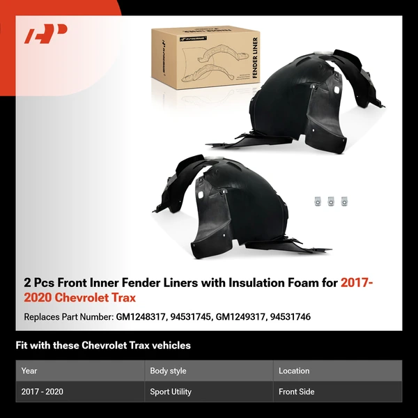 2 Pcs Front Inner Fender Liners with Insulation Foam for 2017-2020 Chevrolet Trax