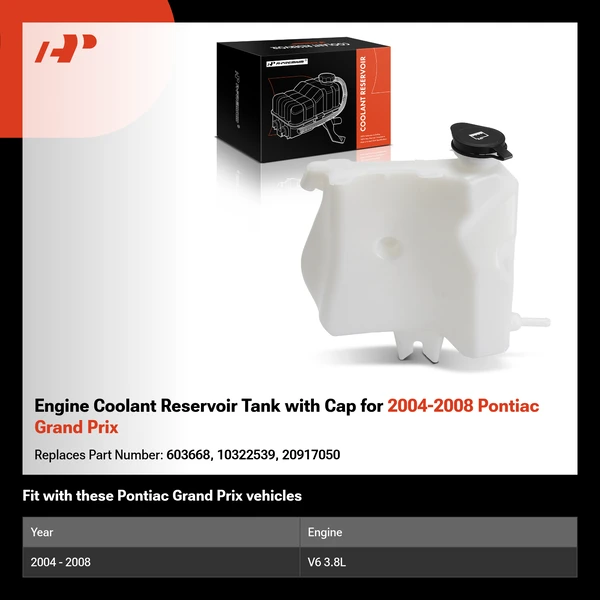 Engine Coolant Reservoir Tank with Cap for 2004-2008 Pontiac Grand Prix