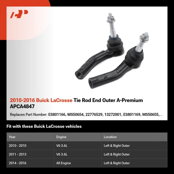 2010-2016 Buick LaCrosse Tie Rod End Outer A-Premium APCA4847