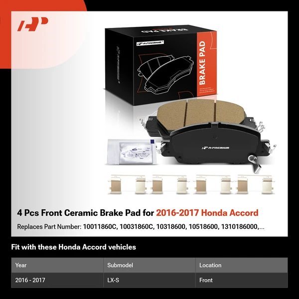 4 Pcs Front Ceramic Brake Pad for 2016-2017 Honda Accord