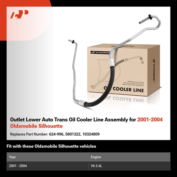 Outlet Lower Auto Trans Oil Cooler Line Assembly for 2001-2004 Oldsmobile Silhouette