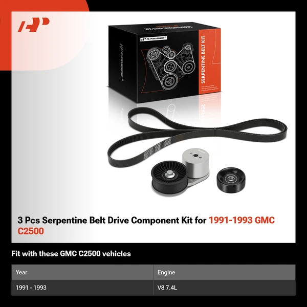 3 Pcs Serpentine Belt Drive Component Kit for 1991-1993 GMC C2500