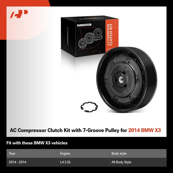 AC Compressor Clutch Kit with 7-Groove Pulley for 2014 BMW X3