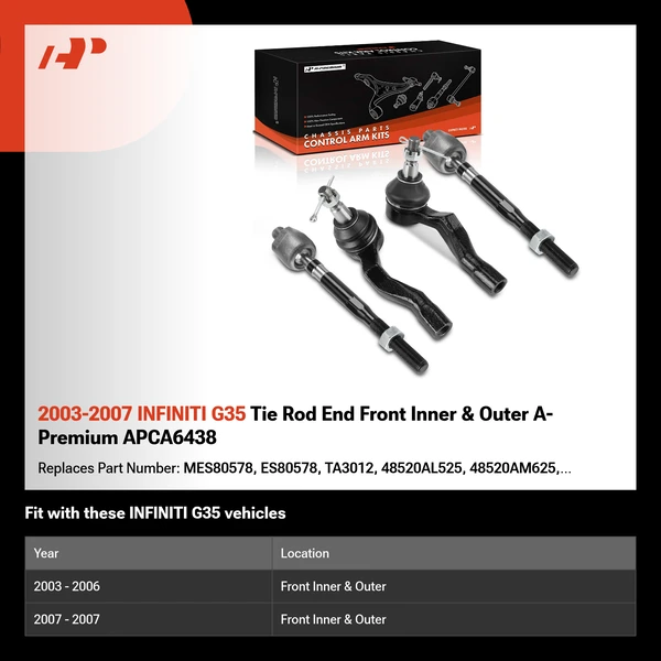 2003-2007 INFINITI G35 Tie Rod End Front Inner & Outer A-Premium APCA6438