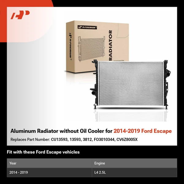 Aluminum Radiator without Oil Cooler for 2014-2019 Ford Escape