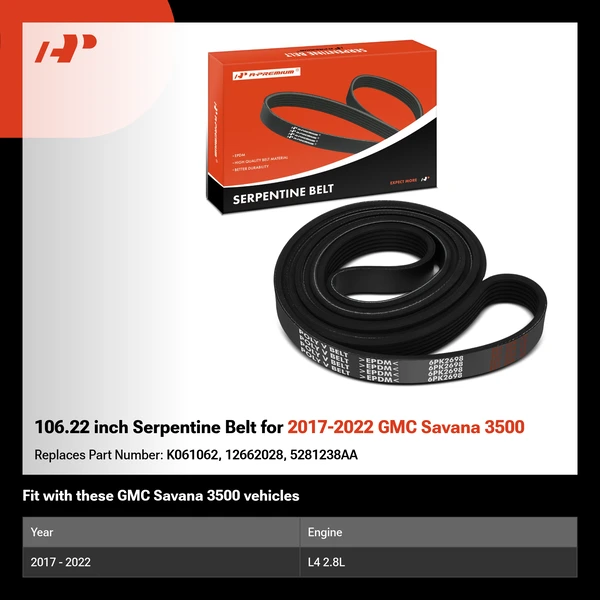 106.22 inch Serpentine Belt for 2017-2022 GMC Savana 3500
