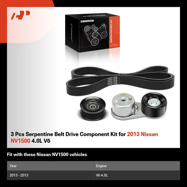 3 Pcs Serpentine Belt Drive Component Kit for 2013 Nissan NV1500 4.0L V6