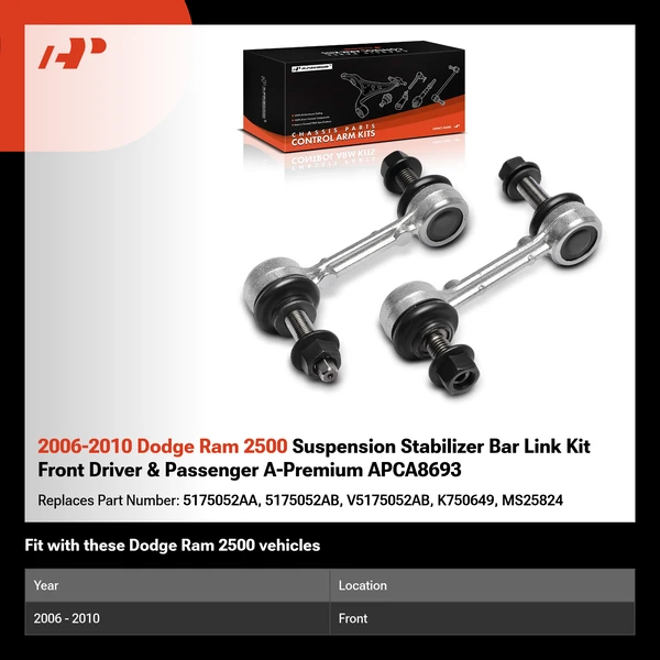 2006-2010 Dodge Ram 2500 Suspension Stabilizer Bar Link Kit Front Driver & Passenger A-Premium APCA8693
