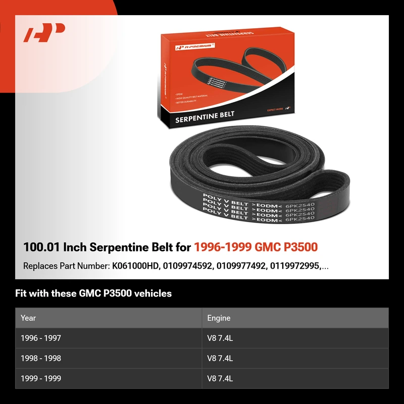 100.01 Inch Serpentine Belt for 1996-1999 GMC P3500