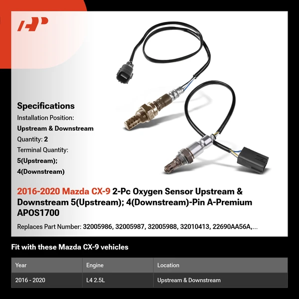 2016-2020 Mazda CX-9 2-Pc Oxygen Sensor Upstream & Downstream 5(Upstream); 4(Downstream)-Pin A-Premium APOS1700