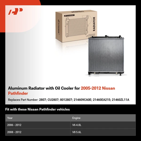 Aluminum Radiator with Oil Cooler for 2005-2012 Nissan Pathfinder
