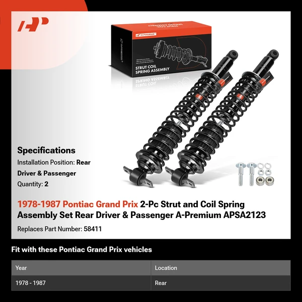 1978-1987 Pontiac Grand Prix 2-Pc Strut and Coil Spring Assembly Set Rear Driver & Passenger A-Premium APSA2123
