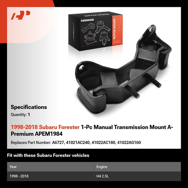1998-2018 Subaru Forester 1-Pc Manual Transmission Mount A-Premium APEM1984