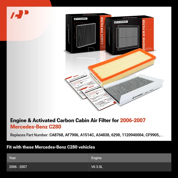 Engine & Activated Carbon Cabin Air Filter for 2006-2007 Mercedes-Benz C280