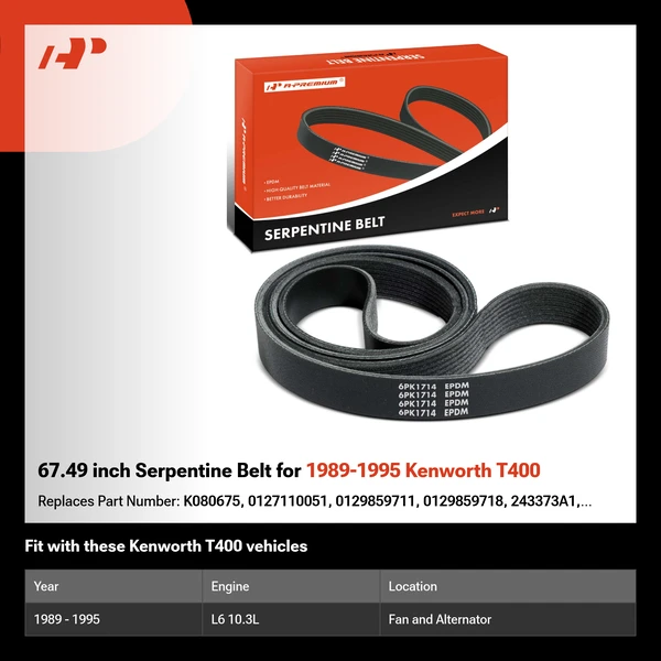 67.49 inch Serpentine Belt for 1989-1995 Kenworth T400