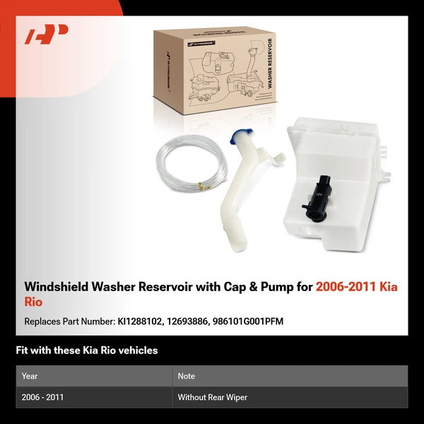 Windshield Washer Reservoir with Cap & Pump for 2006-2011 Kia Rio