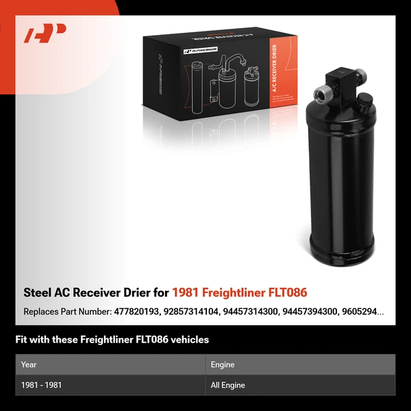 Steel AC Receiver Drier for 1981 Freightliner FLT086