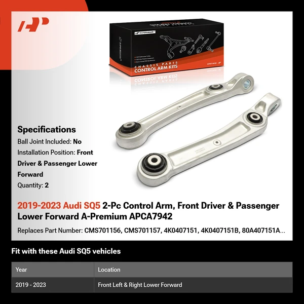 2019-2023 Audi SQ5 2-Pc Control Arm, Front Driver & Passenger Lower Forward A-Premium APCA7942