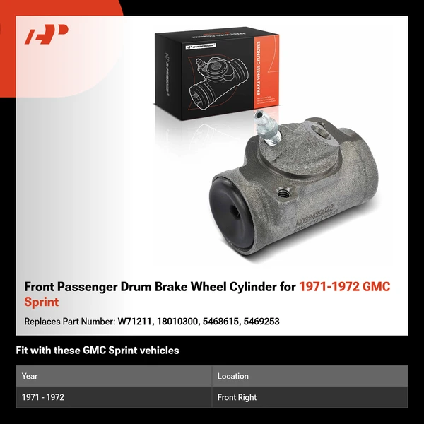 Front Passenger Drum Brake Wheel Cylinder for 1971-1972 GMC Sprint
