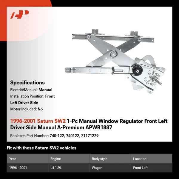 1996-2001 Saturn SW2 1-Pc Manual Window Regulator Front Left Driver Side Manual A-Premium APWR1887