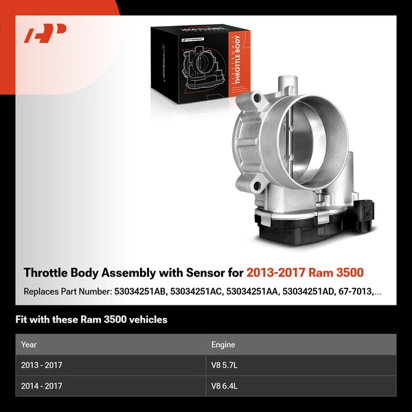Throttle Body Assembly with Sensor for 2013-2017 Ram 3500