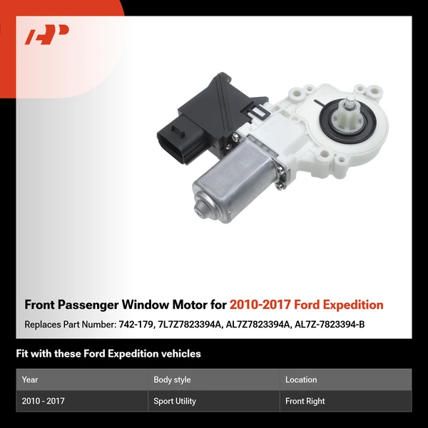 Front Passenger Window Motor for 2010-2017 Ford Expedition