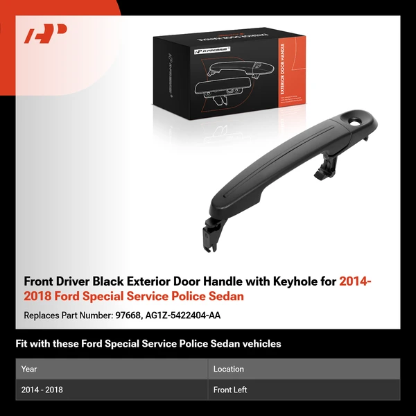Front Driver Black Exterior Door Handle with Keyhole for 2014-2018 Ford Special Service Police Sedan