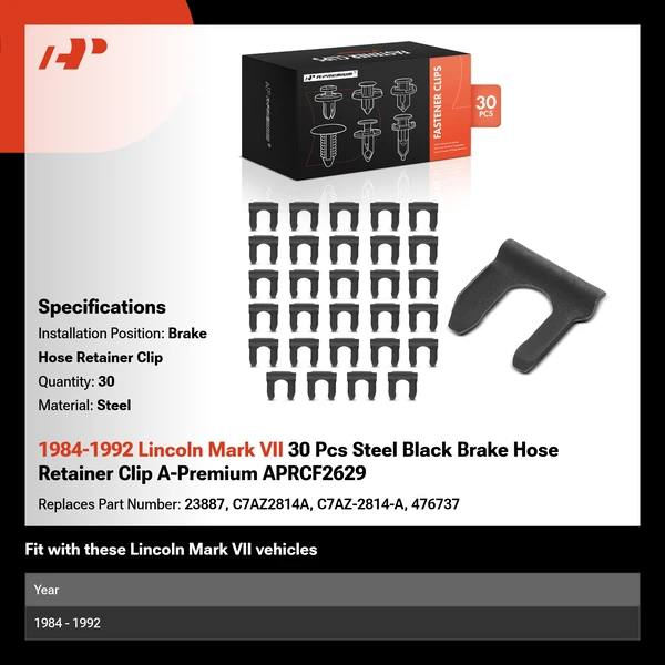 1984-1992 Lincoln Mark VII 30 Pcs Steel Black Brake Hose Retainer Clip A-Premium APRCF2629